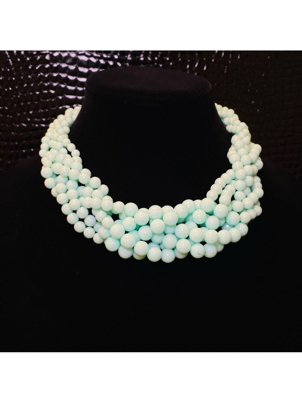 Classic Six Strand Braided Beaded Necklace Mint Green - Picture 5 of 5